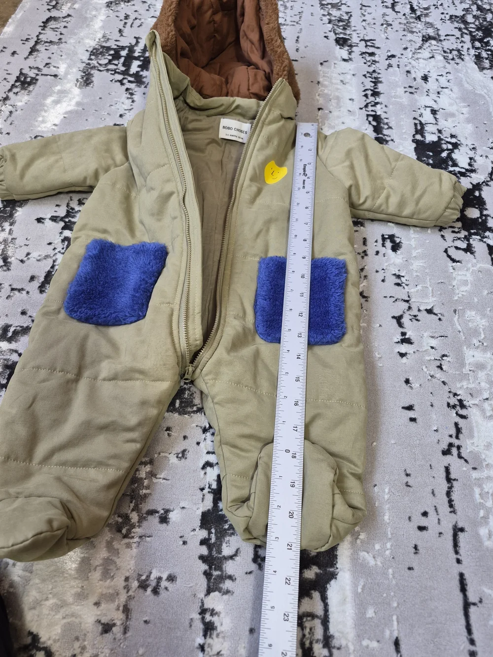 Bobo Choses Khaki Baby Shepra Organic Cotton Snowsuit / Coverall 3-6 m New